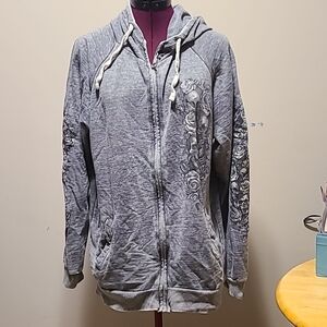Gray Women's Hoodie with Floral Design
